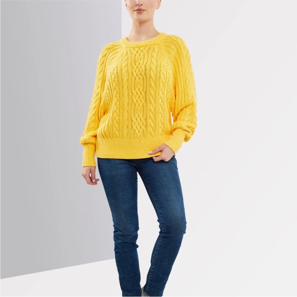 Ralph Lauren Black Label Cotton Bright Yellow Cable Knit Sweater